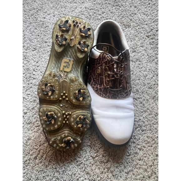 FootJoy DryJoys Mens Golf Shoes White Croc Embossed Leather Spikes Size 7.5 W‎ - Picture 4 of 5